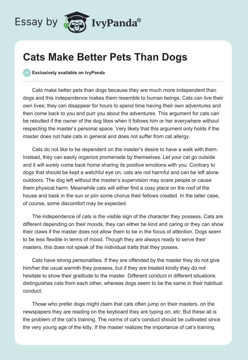 Why Are Cats Better Than Dogs Essay: Need Help With Your Essay? Get The Best Arguments Here